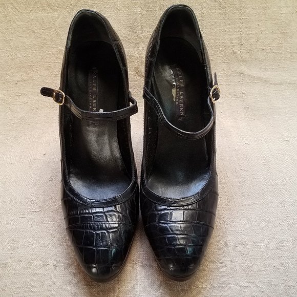 Ralph Lauren Collection Crocodile/Alligator Mary Jane Heels Shoes~Black Genuine - Picture 2 of 11